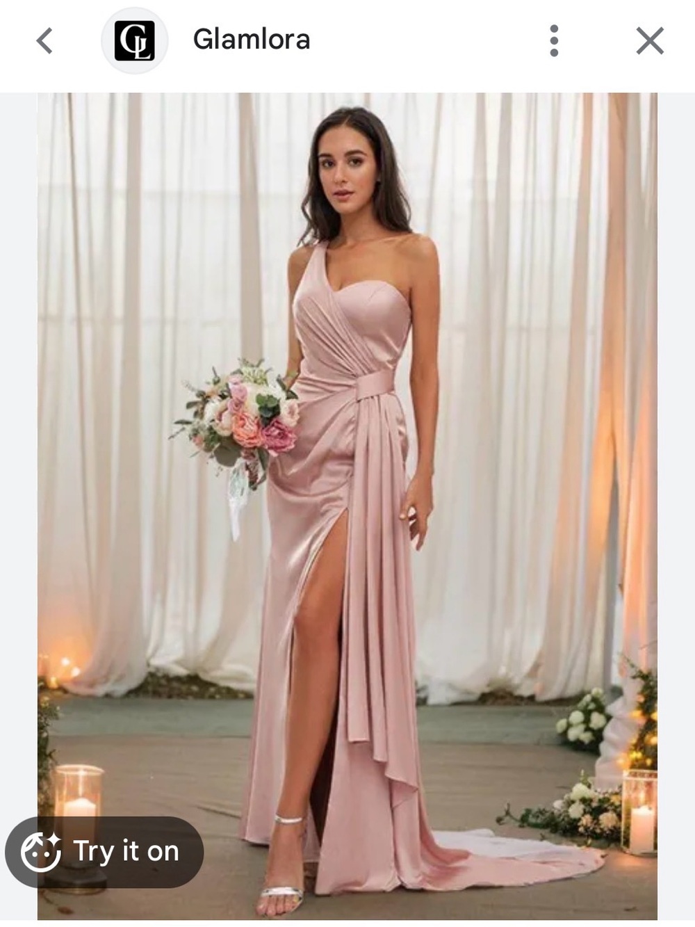 Blush Pink One-Shoulder Satin Gown